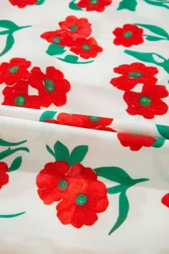 Fashion Dear-Lover Floral Print Ruffled Puff Sleeve Elegant Summer Shirt Red
