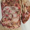 Sale Dear-Lover Floral Print Sheer Mesh Long Sleeve Top Red
