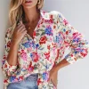 Hot Dear-Lover Floral Print Slim Fit Buttoned Turn Down Collar Shirt Red
