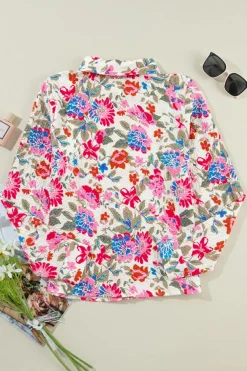 Hot Dear-Lover Floral Print Slim Fit Buttoned Turn Down Collar Shirt Red