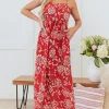 Best Dear-Lover Floral Printed Spaghetti Strap Empire Waist Maxi Dress Red