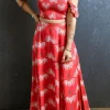 Clearance Dear-Lover Floral Shir Off Shoulder Crop Top and Slit Maxi Skirt Set Red