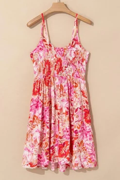 Online Dear-Lover Floral Spaghetti Strap Surplice Neck Shir Waist Mini Dress Red