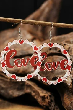 Fashion Dear-Lover Hollowed Love Pendant Valentines Day Earrings Red