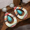 Sale Dear-Lover Hollowed Waterdrop Shape Leather Turquoise Earrings Red