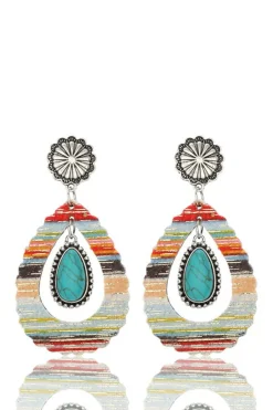 Sale Dear-Lover Hollowed Waterdrop Shape Leather Turquoise Earrings Red