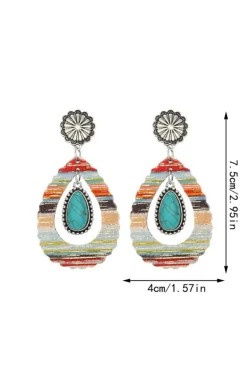Sale Dear-Lover Hollowed Waterdrop Shape Leather Turquoise Earrings Red