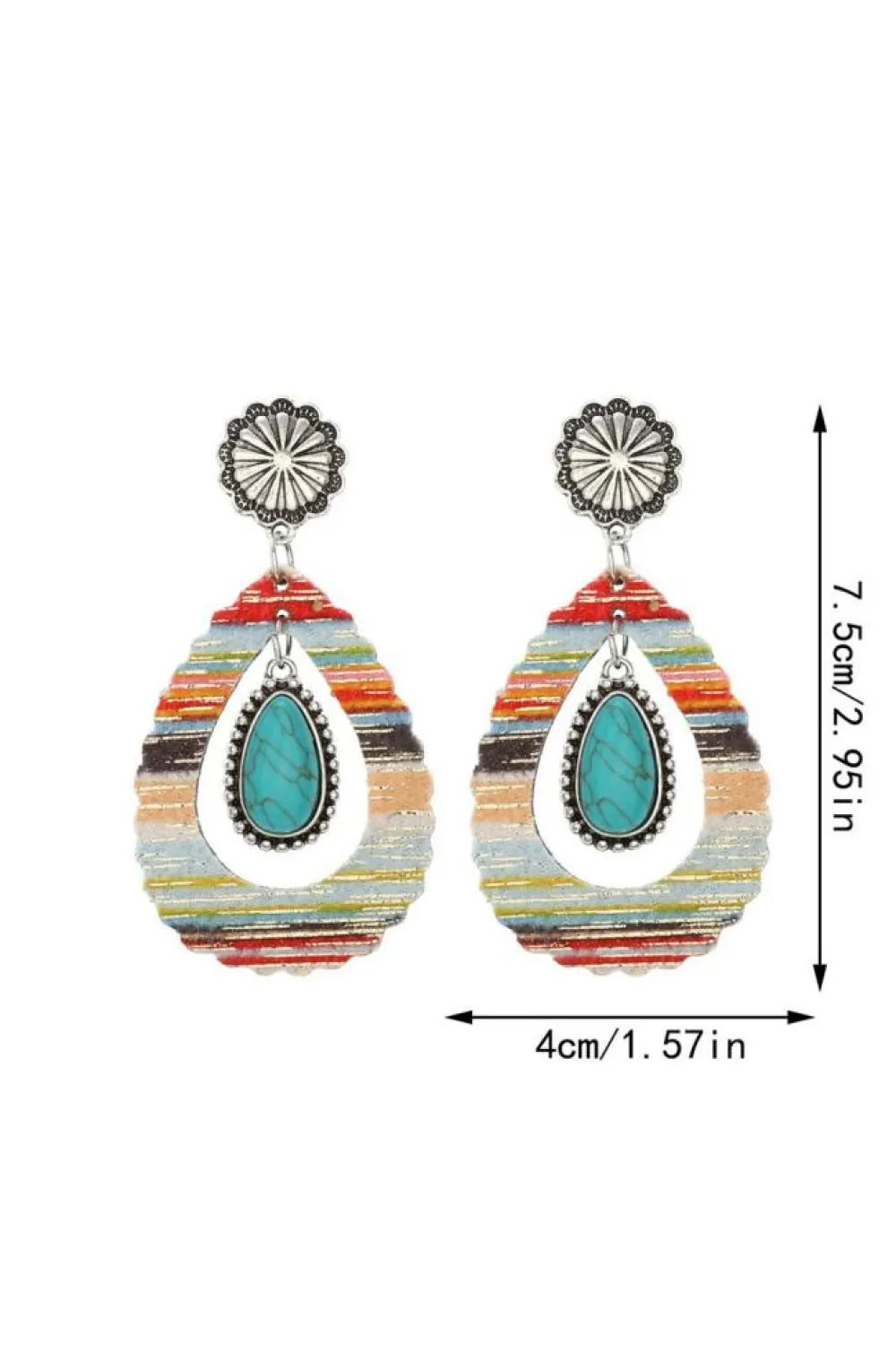 Sale Dear-Lover Hollowed Waterdrop Shape Leather Turquoise Earrings Red