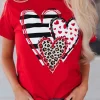 New Dear-Lover Red Leopard Striped Heart Shaped Print Crew Neck T Shirt Red-2