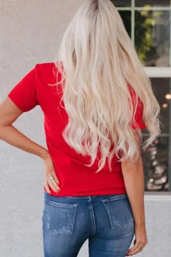 New Dear-Lover Red Leopard Striped Heart Shaped Print Crew Neck T Shirt Red-2