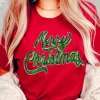 Sale Dear-Lover Red Merry Christmas Graphic Crewneck T Shirt Red-2
