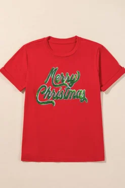 Sale Dear-Lover Red Merry Christmas Graphic Crewneck T Shirt Red-2