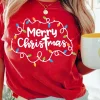 New Dear-Lover Red Merry Christmas Lights Print Crew Neck T Shirt Red-2