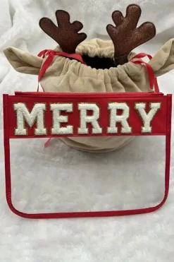 Sale Dear-Lover Red MERRY Contrast Trim Clear Makeup Bag Fiery Red