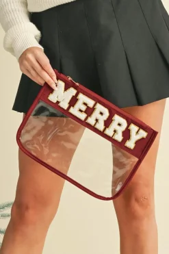 Sale Dear-Lover Red MERRY Contrast Trim Clear Makeup Bag Fiery Red