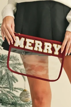 Sale Dear-Lover Red MERRY Contrast Trim Clear Makeup Bag Fiery Red