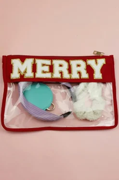 Sale Dear-Lover Red MERRY Contrast Trim Clear Makeup Bag Fiery Red