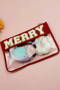 Sale Dear-Lover Red MERRY Contrast Trim Clear Makeup Bag Fiery Red