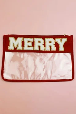 Sale Dear-Lover Red MERRY Contrast Trim Clear Makeup Bag Fiery Red