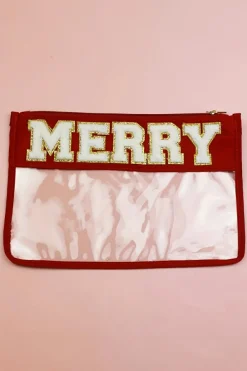Sale Dear-Lover Red MERRY Contrast Trim Clear Makeup Bag Fiery Red