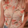 Sale Dear-Lover Mesh Floral Printed Slim Fit Tank Top Red