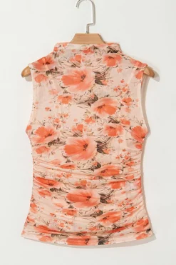 Sale Dear-Lover Mesh Floral Printed Slim Fit Tank Top Red