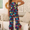 Clearance Dear-Lover Mix Tropical Print Strapless Ruffled Jumpsuit Red