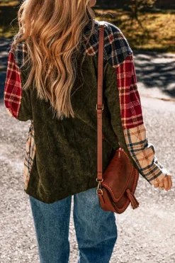 Hot Dear-Lover Mixed Plaid Patchwork Retro Shacket Red
