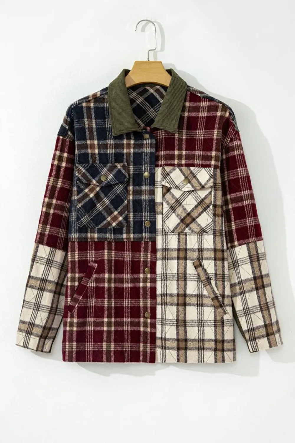 Hot Dear-Lover Mixed Plaid Patchwork Retro Shacket Red