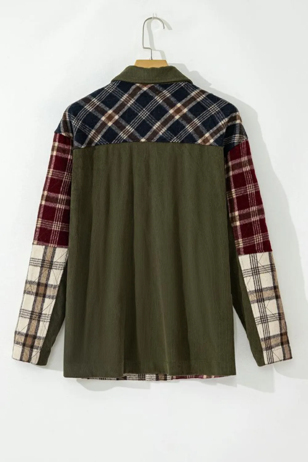 Hot Dear-Lover Mixed Plaid Patchwork Retro Shacket Red