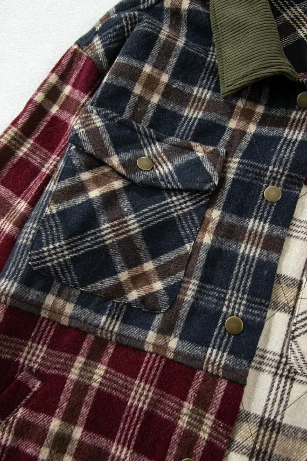 Hot Dear-Lover Mixed Plaid Patchwork Retro Shacket Red
