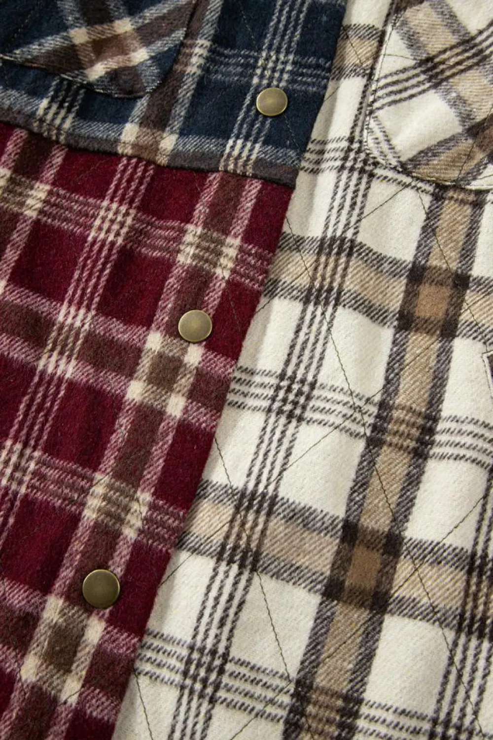 Hot Dear-Lover Mixed Plaid Patchwork Retro Shacket Red