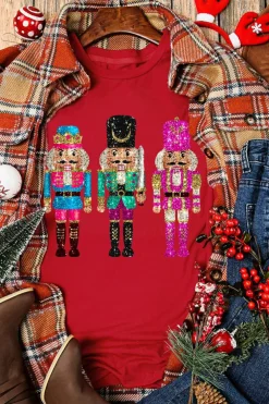 New Dear-Lover Red Nutcracker Printed Crewneck T Shirt Red-2