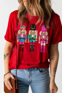 New Dear-Lover Red Nutcracker Printed Crewneck T Shirt Red-2