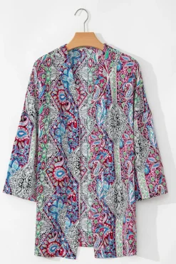 Discount Dear-Lover Paisley Print Open Front Kimono Red