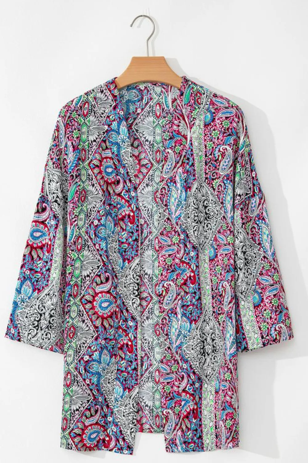 Discount Dear-Lover Paisley Print Open Front Kimono Red