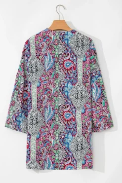 Discount Dear-Lover Paisley Print Open Front Kimono Red