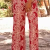 Online Dear-Lover Paisley Printed Buttoned High Waist Straight Leg Pants Red