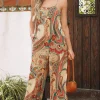 Online Dear-Lover Paisley Printed Spaghetti Straps Elegant Wide Leg Jumpsuit Red