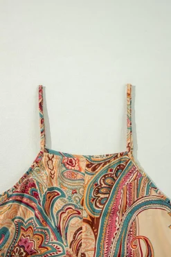Online Dear-Lover Paisley Printed Spaghetti Straps Elegant Wide Leg Jumpsuit Red