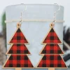 Sale Dear-Lover Red Plaid Christmas Tree Wooden Pendant Earrings Fiery Red