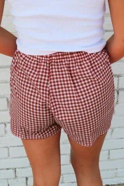 Online Dear-Lover Red Plaid Gingham Printed High Waist Shorts Red Stripe