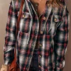 Outlet Dear-Lover Plaid Print Chest Pocket Buttoned Hooded Shacket Red