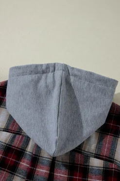 Outlet Dear-Lover Plaid Print Chest Pocket Buttoned Hooded Shacket Red