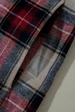 Outlet Dear-Lover Plaid Print Chest Pocket Buttoned Hooded Shacket Red