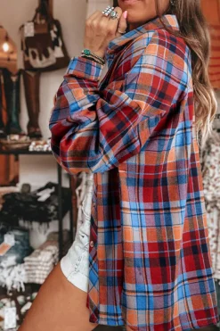 Online Dear-Lover Plaid Print Loose Vintage Shirt Red