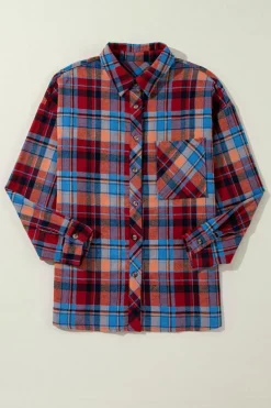Online Dear-Lover Plaid Print Loose Vintage Shirt Red
