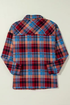 Online Dear-Lover Plaid Print Loose Vintage Shirt Red