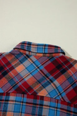 Online Dear-Lover Plaid Print Loose Vintage Shirt Red
