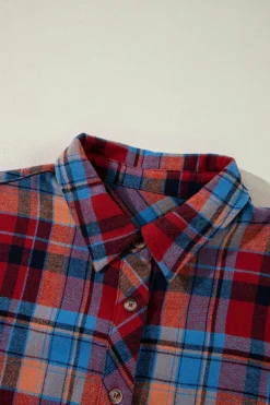 Online Dear-Lover Plaid Print Loose Vintage Shirt Red